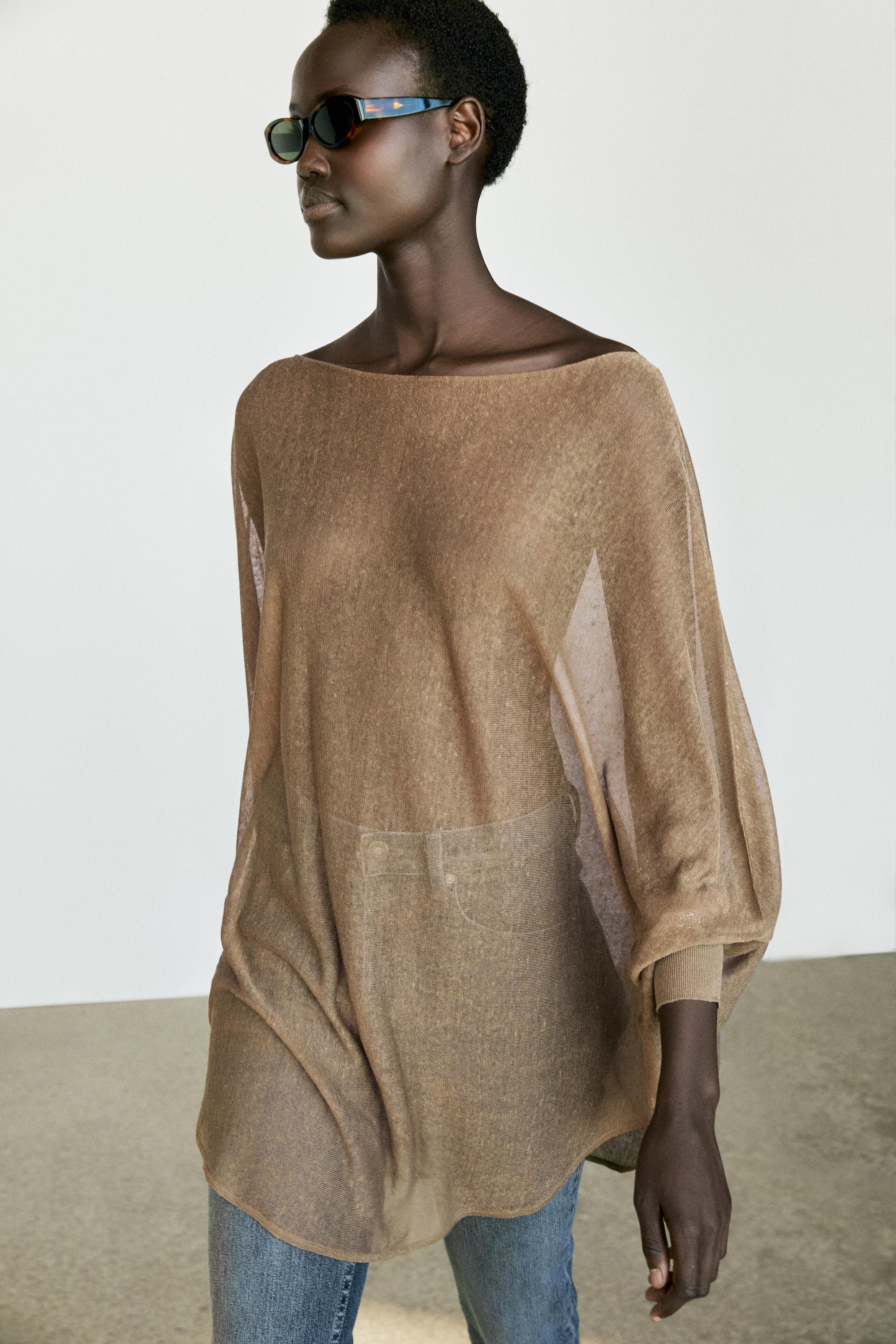 Linen blend flowing cape-style sweater